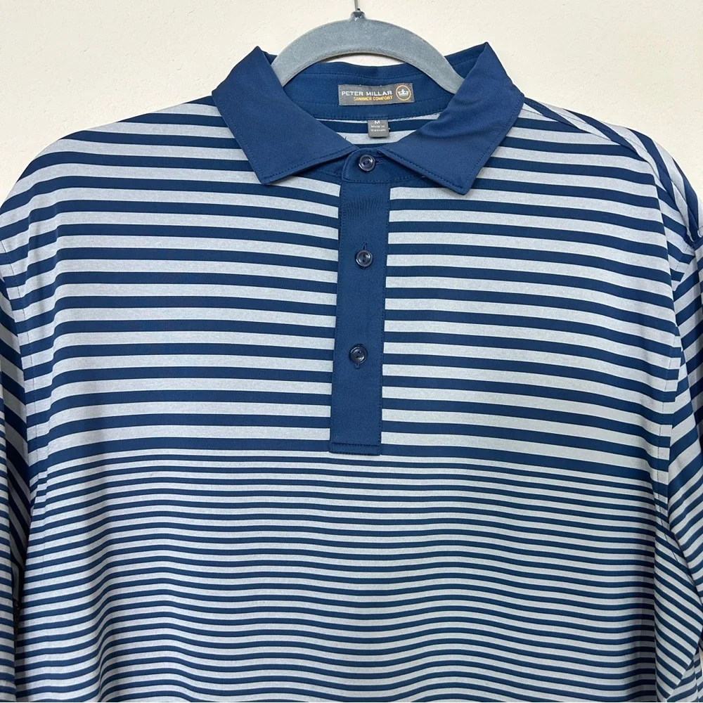 Peter Millar Summer Comfort Blue and Grey Striped Polo Size M - Picture 3 of 9